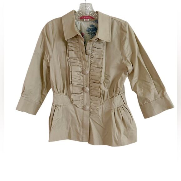 Anthropologie Manoush Women's Cream Light Tan Cropped Blazer Trench Size Small - Picture 1 of 10